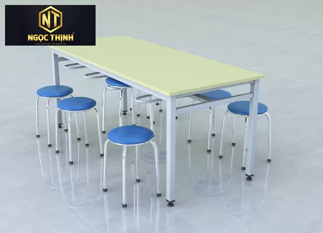 Bàn ăn công nghiệp 6 chỗ ngồi bằng inox – bền đẹp, chống gỉ, giá tốt